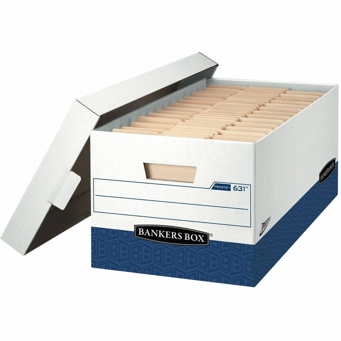 Bankers Box Presto File Storage Box - Internal Dimensions: 12" (304.80 mm) Width x 24" (609.60 mm) Depth x 10" (254 mm) Height - External Dimensions: 13" (330.20 mm) Width x 25.4" (644.65 mm) Depth x 10.5" (266.70 mm) Height - 750 lb (340194.28 g) - Media