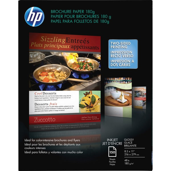 HP Glossy Brochure Inkjet Paper - Glossy - 98 Brightness - 98% Opacity - Letter - 8 1/2" x 11" - 48 lb Basis Weight - Glossy - 150 / Pack - Double-sided - Glossy