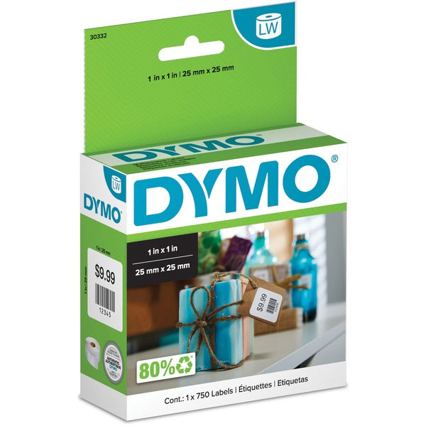 Dymo LabelWriter Square Multipurpose Labels White - 1" (25.40 mm) Width x 1" (25.40 mm) Length - Direct Thermal - White - 750 / Roll - 750 / Roll