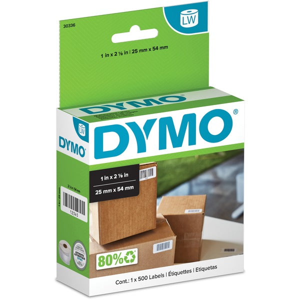 Dymo LabelWriter Small Multipurpose Labels - 1" (25.40 mm) Width x 2 1/8" (53.85 mm) Length - Direct Thermal - White - 500 / Roll - 500 / Roll