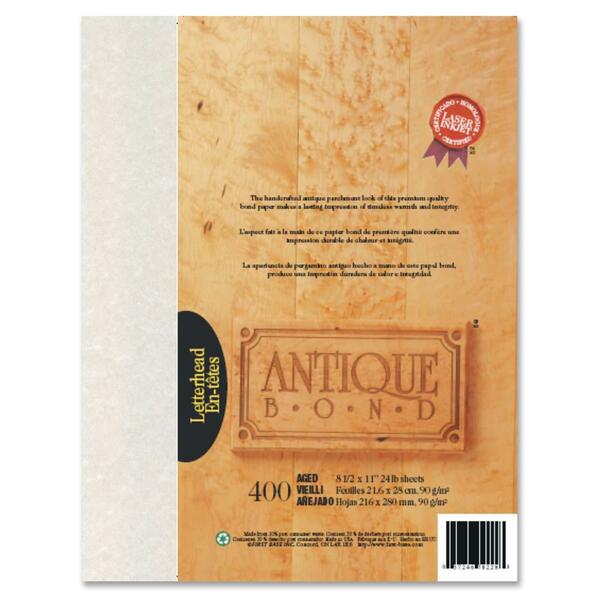 First Base Antique Bond Paper - Letter - 8 1/2" x 11" - 24 lb Basis Weight - 400 / Pack - Acid-free, Lignin-free - Aged