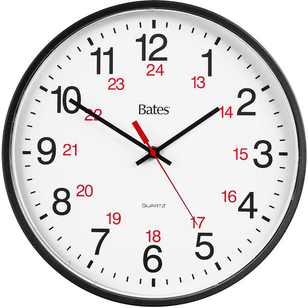GBC 9847027 Bates 12/24 Quartz Wall Clock - Analog - Quartz - White Main Dial - Black Case