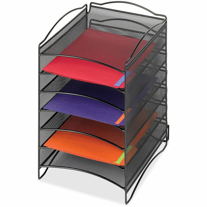 Safco 6-Compartment Mesh Desktop Organizer - 6 Compartment(s) - Compartment Size : 1.75" (44.45 mm) x 9.50" (241.30 mm) x 12.25" (311.15 mm) - 15.3" (387.35 mm) Height x 10.3" (260.35 mm) Width x 12.8" (323.85 mm) Depth - Desktop - Stackable - Powder Coat