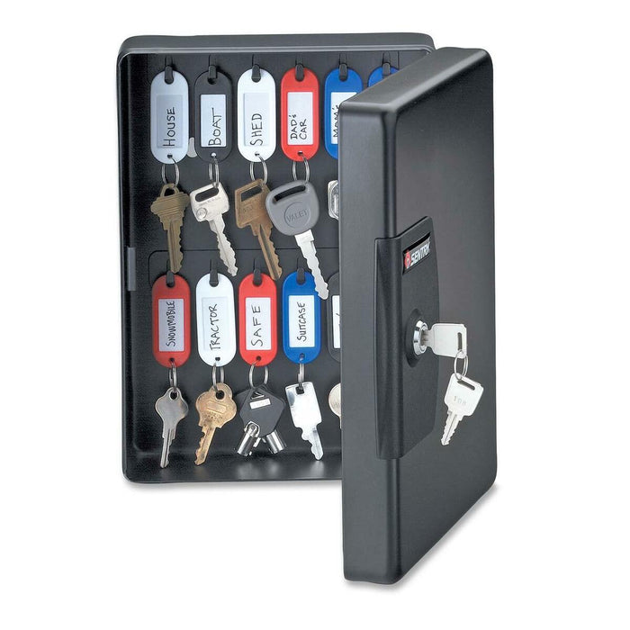 Sentry Safe Key Boxes With Key Tags and Labels - 7.40" (18.80 cm) Width x 3.38" (8.57 cm) Depth x 9.84" (25 cm) Height - Security Lock - Black - Enamel - No