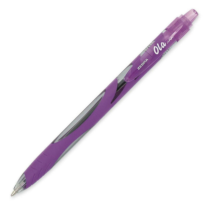 Zebra Pen OLA Retractable Ballpoint Pen - Retractable - Purple Ink - Translucent Rubber Barrel - 12 / Box