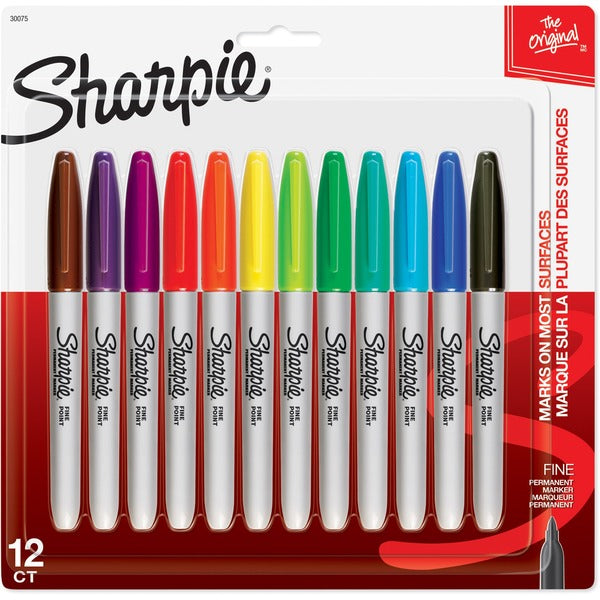 Sharpie Permanent Fine Point Marker - Fine Marker Point - Assorted Ink - Alcohol Based - 12 / Pack