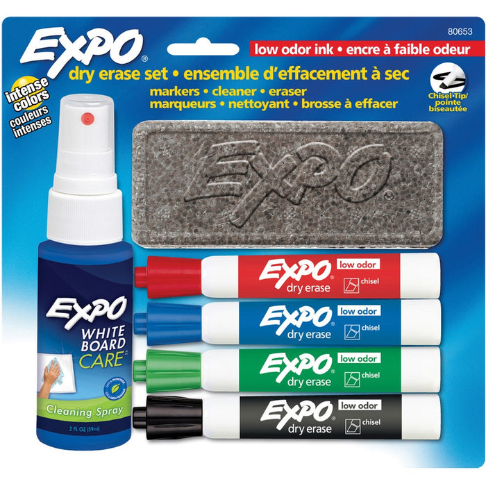 Expo&reg; Low Odour Dry Erase Starter Sets - Black, Blue, Red, Green Ink - 1 / Set