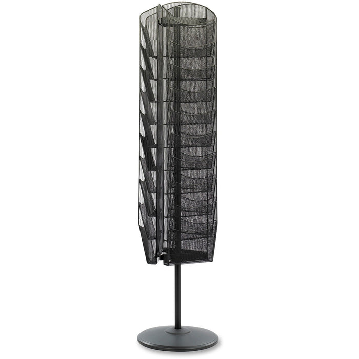 Safco Onyx Rotating Mesh Magazine Rack - 30 Compartment(s) - Compartment Size : 7.50" (190.50 mm) x 9.75" (247.65 mm) - 66" (1676.40 mm) Height x 16.5" (419.10 mm) Width x 16.5" (419.10 mm) Depth - Floor - Black - Steel - 1 Each