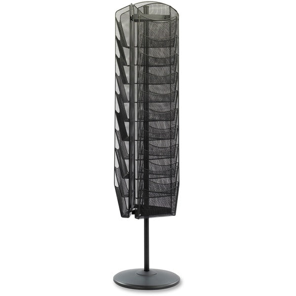 Safco Onyx Rotating Mesh Magazine Rack - 30 Compartment(s) - Compartment Size : 7.50" (190.50 mm) x 9.75" (247.65 mm) - 66" (1676.40 mm) Height x 16.5" (419.10 mm) Width x 16.5" (419.10 mm) Depth - Floor - Black - Steel - 1 Each