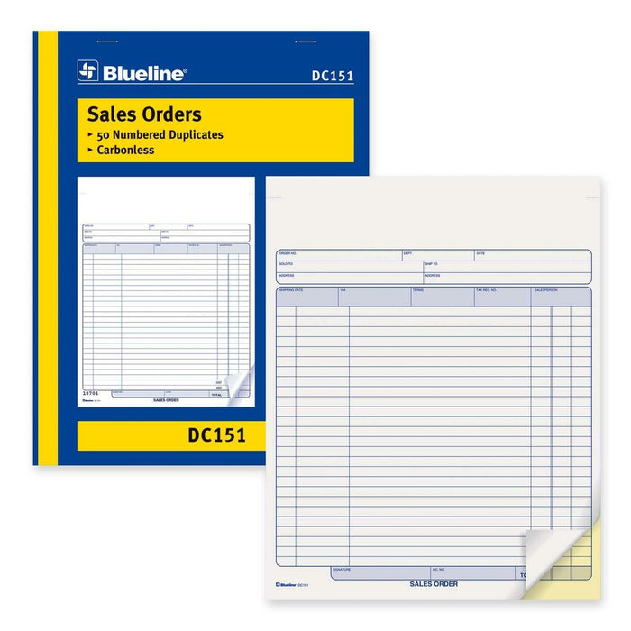 Blueline Sales Order Book - 50 Sheet(s) - 2 Part - Carbonless Copy - 8 1/2" (21.6 cm) x 11" (27.9 cm) Sheet Size - Blue Print Color - Blue Cover - 1 Each