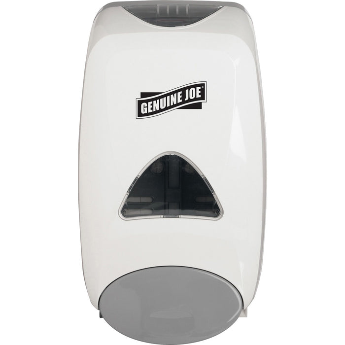 Genuine Joe 1250 ml Foam Soap Dispenser - Manual - 1.25 L Capacity - Site Window, Soft Push, Sanitary-sealed, Refillable - White - 1 Each