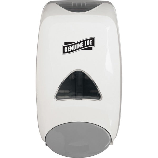 Genuine Joe 1250 ml Foam Soap Dispenser - Manual - 1.25 L Capacity - Site Window, Soft Push, Sanitary-sealed, Refillable - White - 1 Each