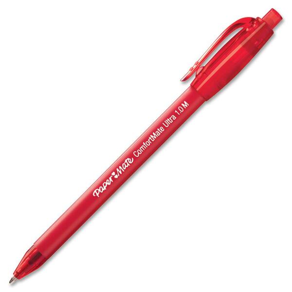 Paper Mate Comfort Mate Retractable Pens - Medium Pen Point - Retractable - Red Ink - Rubber Barrel - 1 Dozen