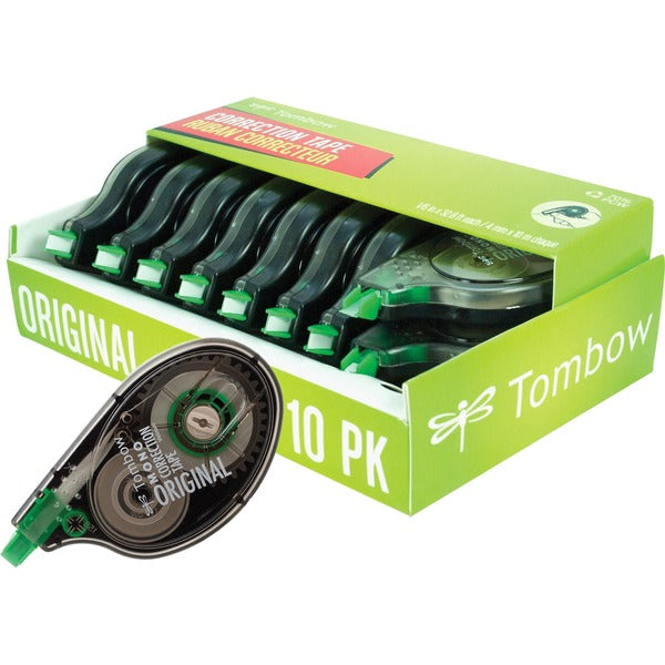 Tombow Original Mono Correction Tape - 0.16" (4.06 mm) Tape Width x 32.8 ft (10.01 m) Tape Length - 1 Line(s) - White Tape - Ergonomic Dispenser - Acid-free, Non-refillable - White - 10 / Pack