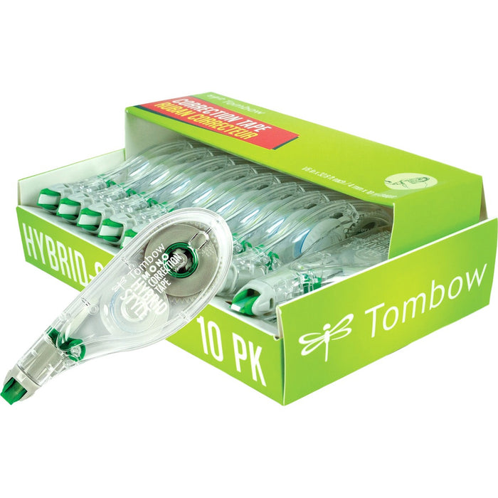 Tombow Mono Hybrid-Style Correction Tape - 0.16" (4.06 mm) Tape Width x 32.8 ft (10.01 m) Tape Length - 1 Line(s) - White Tape - Ergonomic Dispenser - Acid-free, Non-refillable, Retractable, Pivoting Head - White - 10 / Pack