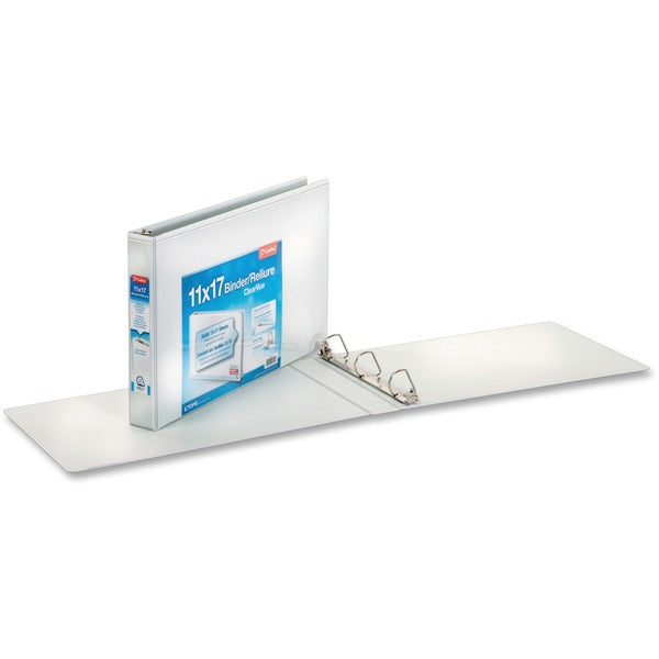 Cardinal 11" x 17" , ClearVue Slant-D Ring Binder - 1" Binder Capacity - Tabloid - 11" x 17" Sheet Size - 240 Sheet Capacity - 1" Spine Width - 3 x D-Ring Fastener(s) - Vinyl - White - 1.06 kg - Recycled - Clear Overlay - 1 Each