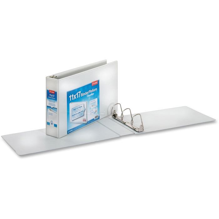 Cardinal ClearVue Overlay Tabloid D-Ring Binder - 3" (76.20 mm) Binder Capacity - Tabloid - 11" (279.40 mm) x 17" (431.80 mm) Sheet Size - 725 Sheet Capacity - 3 1/10" (78.74 mm) Spine Width - 3 Ring - Fastener: D-Ring - Vinyl - White - 3.19 lb (1446.96 g