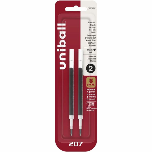 uniball&trade; 207 Gel Pen Refill - 0.7 mm (0.03") , Medium Point - Black Ink - Super Ink - 2 / Pack
