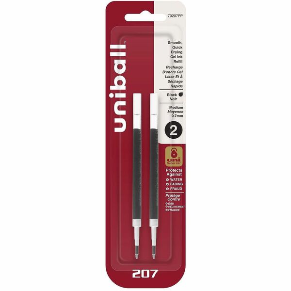 uniball 207 Retractable Gel Pen Refills - 0.7 mm (0.03") , Medium Point - Black Ink - Super Ink - 2 / Pack