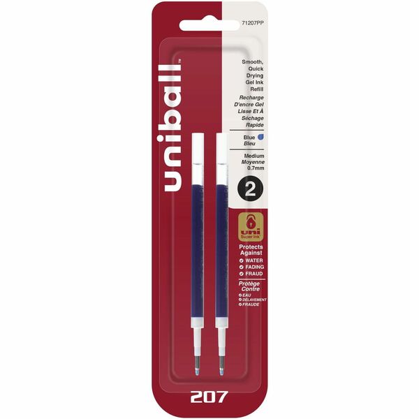 uniball&trade; 207 Gel Pen Refill - 0.7 mm (0.03") , Medium Point - Blue Ink - Super Ink - 2 / Pack