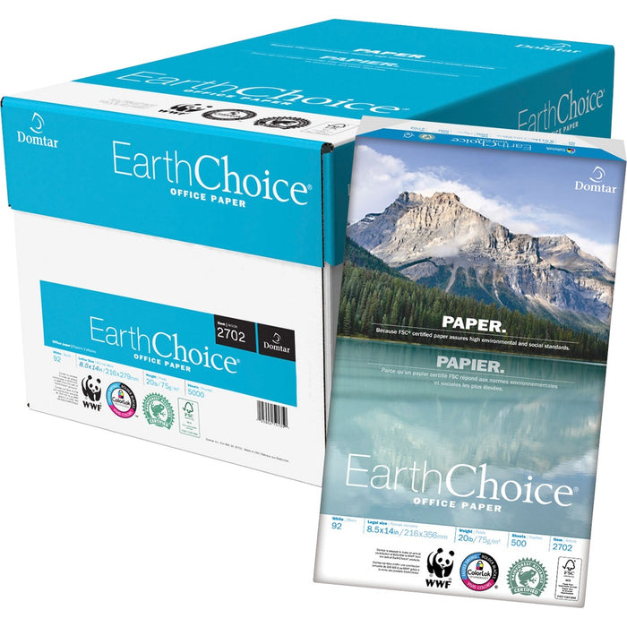 Domtar EarthChoice Office Paper - 92 Brightness - 88% Opacity - Legal - 8 1/2" (215.90 mm) x 14" (355.60 mm) - 20 lb (9071.85 g) Basis Weight - Smooth - ColorLok Technology, Chlorine-free, Acid-free, Archival-safe - White - 500 Sheets - 500 / Pack
