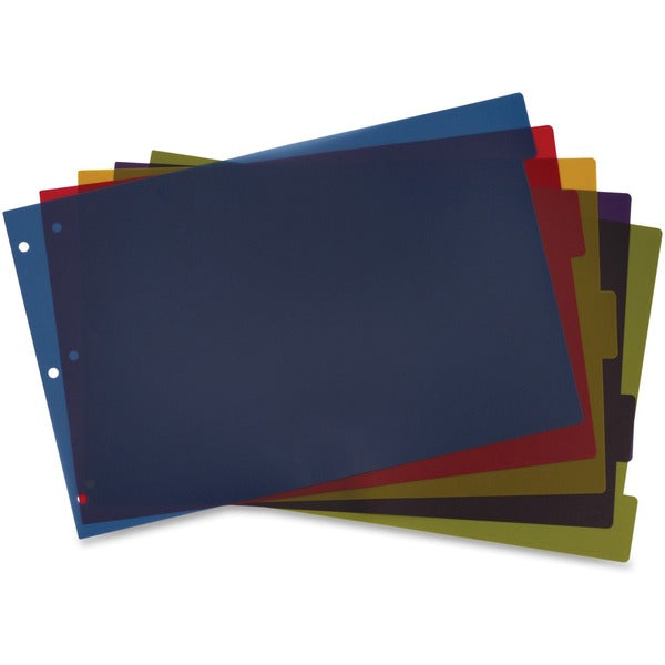 Cardinal Poly Divider with Adhesive Tabs - 5 x Divider(s) - 5 Tab(s)/Set - 17.50" (444.50 mm) Divider Width x 11.50" (292.10 mm) Divider Length - Tabloid - 11" (279.40 mm) Width x 17" (431.80 mm) Length - 3 Hole Punched - Assorted Poly Divider - Multicolo