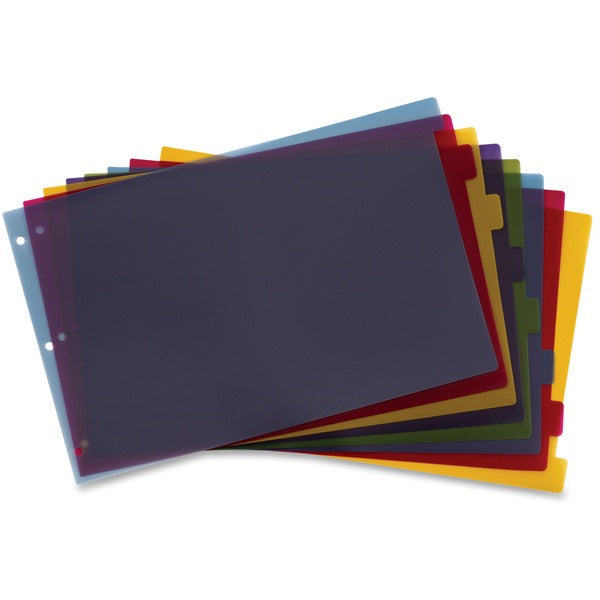 Cardinal Poly Divider with Adhesive Tabs - 8 x Divider(s) - 8 Tab(s)/Set - 17.50" (444.50 mm) Divider Width x 11.50" (292.10 mm) Divider Length - Tabloid - 11" (279.40 mm) Width x 17" (431.80 mm) Length - 3 Hole Punched - Assorted Poly Divider - Multicolo