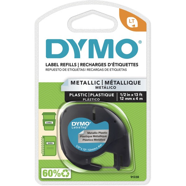 Dymo LetraTag Label Maker Tape Cartridge - 1/2" (12.70 mm) Width - Direct Thermal - Silver - 1 Each