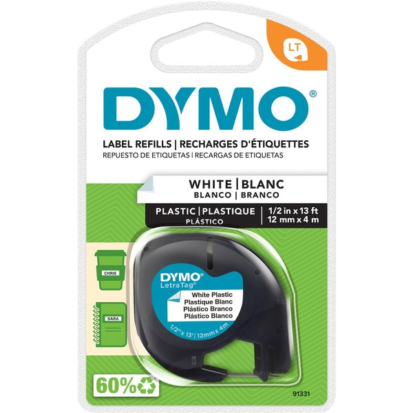 Dymo LetraTag Label Maker Tape Cartridge - x 1/2" (12.70 mm) Width - Direct Thermal - White - Polyester - 1 Each