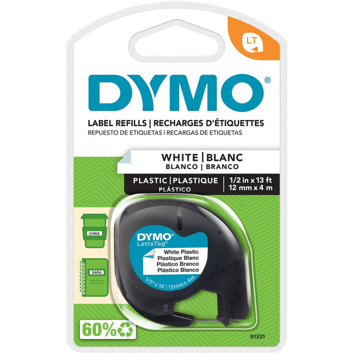 Dymo LetraTag Label Maker Tape Cartridge - x 1/2" (12.70 mm) Width - Direct Thermal - White - Polyester - 1 Each
