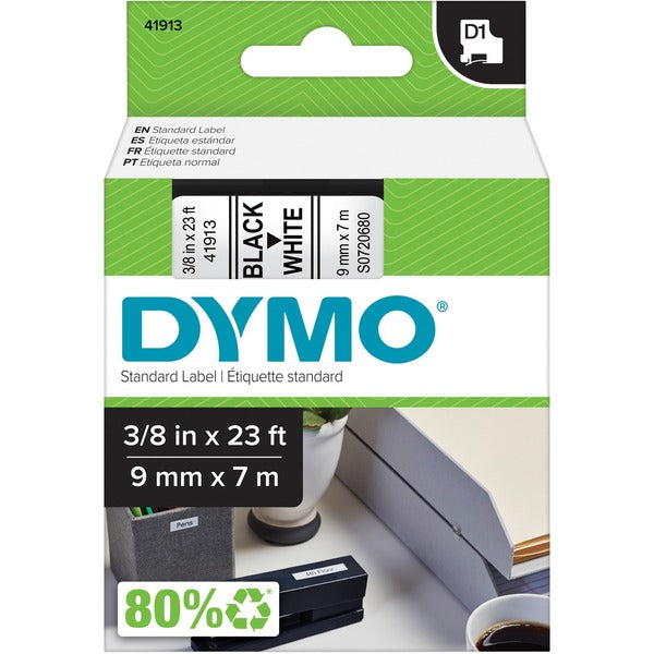 Dymo D1 Electronic Tape Cartridge - x 3/8" (9.40 mm) Width - Thermal Transfer - White - Polyester - 1 Each