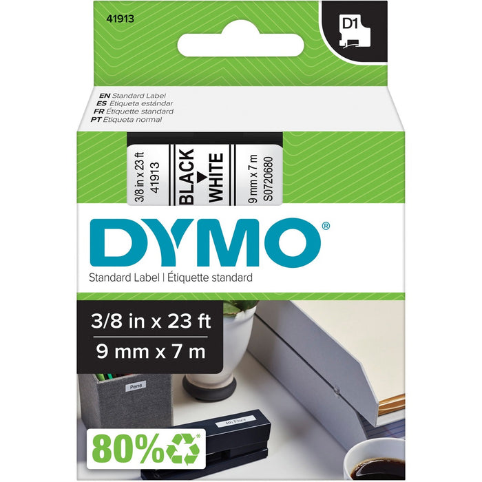 Dymo D1 Electronic Tape Cartridge - x 3/8" (9.40 mm) WidthThermal Transfer - White - Polyester - 1 Each