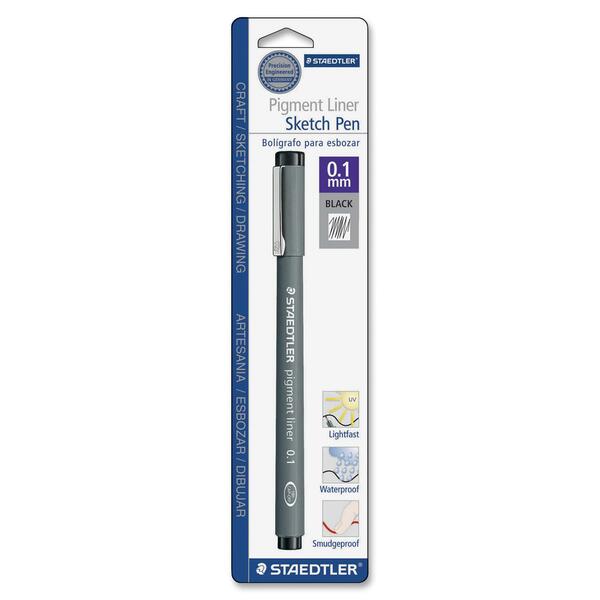 Staedtler Pigment Liner Sketch Pen - 0.1 mm (0") Pen Point - Black Ink - Polypropylene Barrel - 10 / Box
