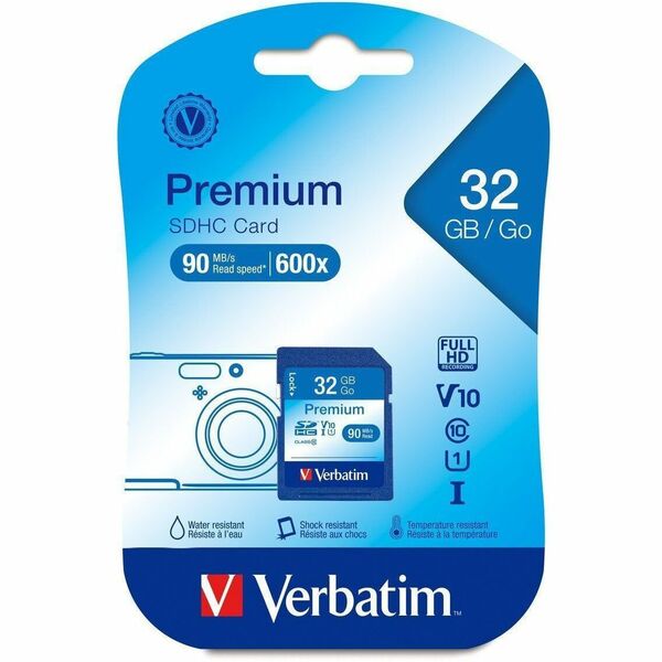 Verbatim 32GB Premium SDHC Memory Card, UHS-I V10 U1 Class 10 - 45 MB/s Read - Lifetime Warranty