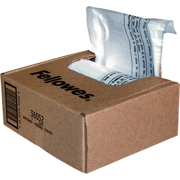 Fellowes Waste Bags for Small Office / Home Office Shredders - 26.50 L - 26" (660.40 mm) Height x 24" (609.60 mm) Width x 9" (228.60 mm) Depth - Plastic - Clear - 100 / Carton