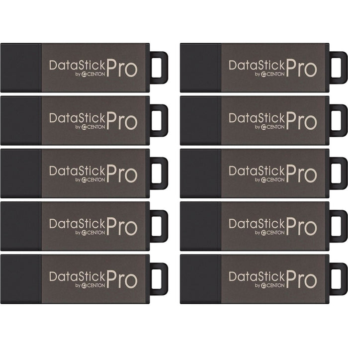 Centon 2GB DataStick Pro USB 2.0 Flash Drive - 10 Pack - 2 GB - USB 2.0 - Gray - Lifetime Warranty