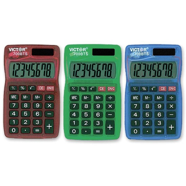 Victor 700BTS Fashion Handheld Calculator - 8 Digits - LCD - Battery/Solar Powered - 0.3" (6.35 mm) Height x 2.5" (63.50 mm) Width x 4" (101.60 mm) Length - Rubber - 1 Each