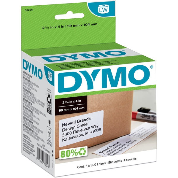 Dymo LabelWriter Large Shipping Labels - 2 5/16" (58.67 mm) Width x 4" (101.60 mm) Length - Rectangle - Direct Thermal - White - 300 / Roll - 300 / Roll