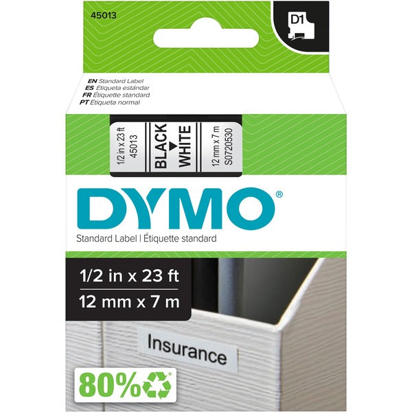 Dymo D1 Electronic Tape Cartridge - 1/2" (12.70 mm) Width - Thermal Transfer - White - Polyester - 1 Each
