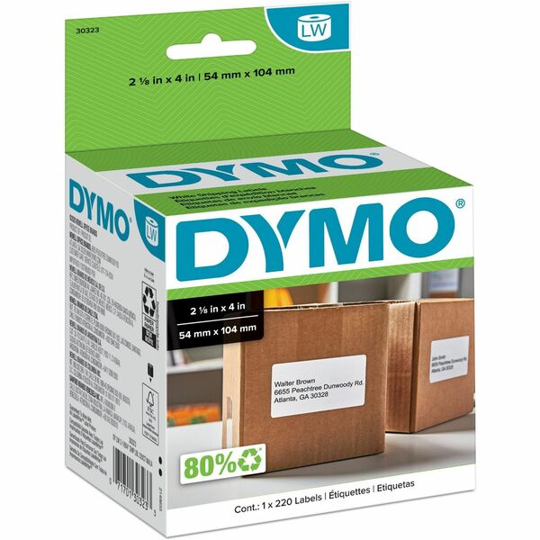 Dymo LW Shipping Labels - 2 1/8" (53.98 mm) Width x 4" (101.60 mm) Length - Rectangle - White - 220 / Roll