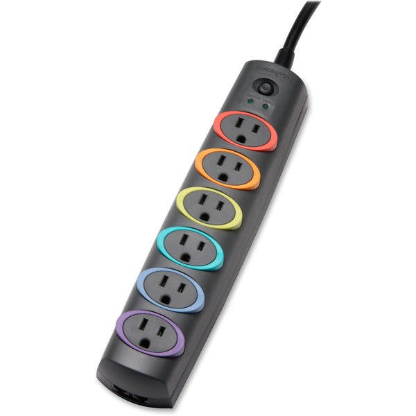 Kensington SmartSockets K62144 6-Outlets Surge Suppressor - Rainbow - 6 x Power 3-pole - 520 J - 120 V AC Input - 120 V AC Output - Fax/Modem/Phone - 8 ft (2.44 m)