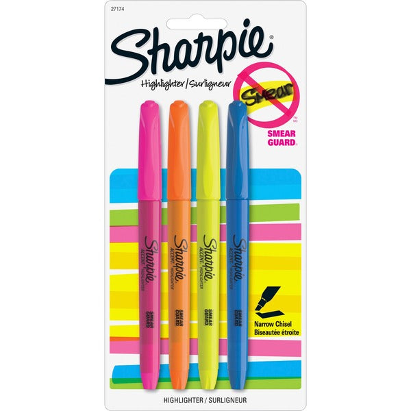 Sharpie Accent Highlighters with Smear Guard - Chisel Marker Point - Assorted Ink - Assorted Barrel - 4 / Pack