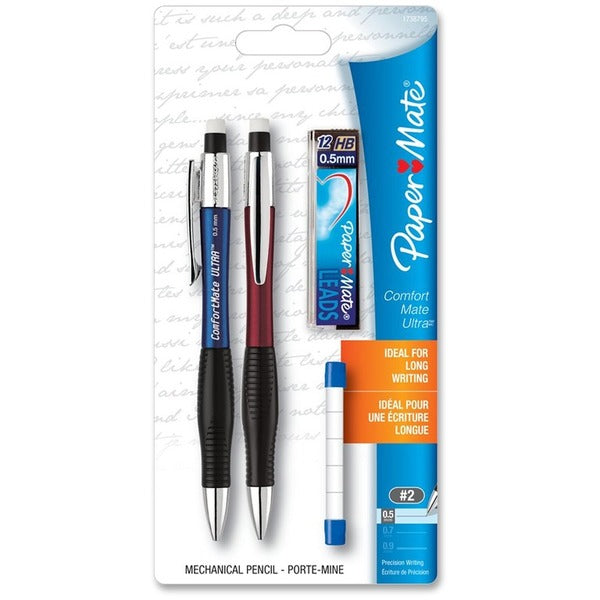 Paper Mate Comfortable Ultra Mechanical Pencils - 0.5 mm (0.02") Lead - #2 - Refillable - Assorted Barrel - 2 / Pack