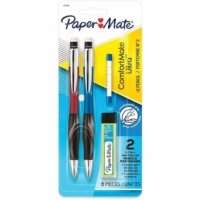 Paper Mate Comfortable Ultra Mechanical Pencils - 0.7 mm (0.03") Black Lead - #2 - Refillable - Assorted Plastic Barrel - 2 / Pack