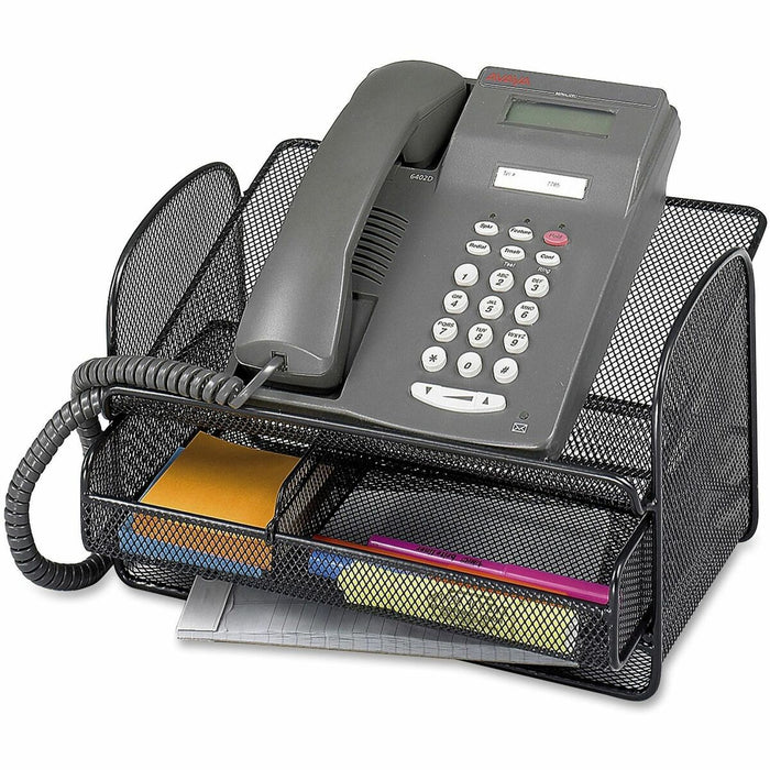 Safco Onyx Mesh Telephone Stand - 7" (177.80 mm) Height x 11.8" (298.45 mm) Width x 9.3" (234.95 mm) Depth - Desktop - Adjustable - Black - Steel - 1 Each