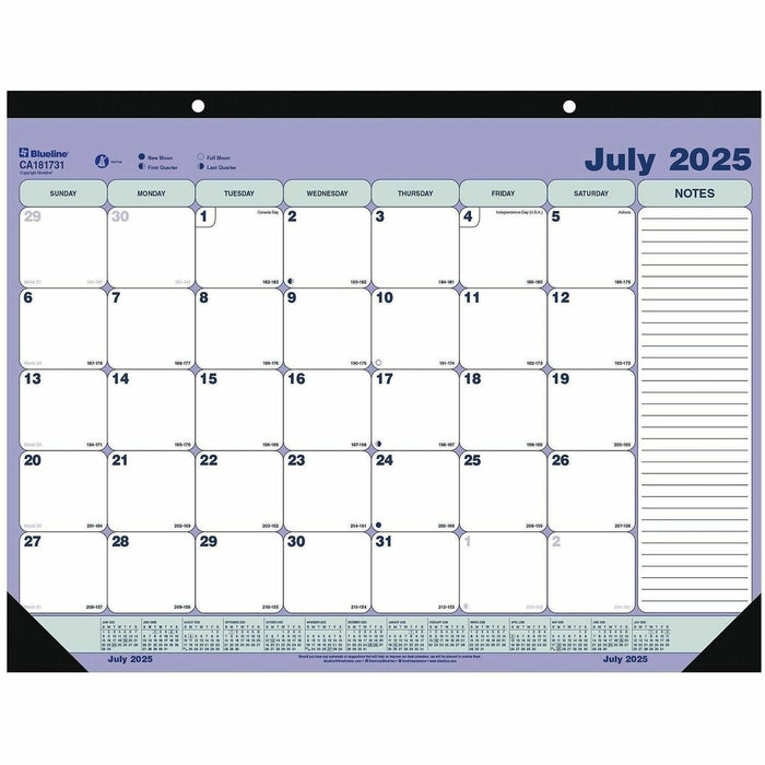 Blueline 2025-2026 13-Month Monthly Academic Desk Pad/Calendar - July to July - 21-1/4" x 16" - English - Academic - Monthly - 13 Month - July 2025 to July 2026 - 1 Month Single Page Layout - 21 1/4" (539.75 mm) x 16" (406.40 mm) Sheet Size - 2 x Holes -