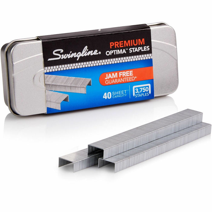 Swingline Optima Premium Staples - Standard - 1/4" (6.35 mm) Leg - Holds 40 Sheet(s) - Silver - Metal - 0.25" (6.35 mm) Height x 0.50" (12.70 mm) Width - 210 Per Strip - 3750 / Box