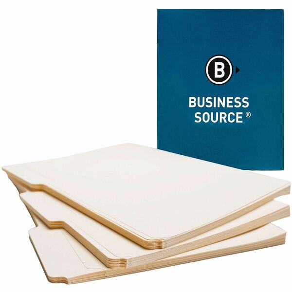 Business Source 1/3 Tab Cut Letter Recycled Top Tab File Folder - 8 1/2" (215.90 mm) x 11" (279.40 mm) - 3/4" (19.05 mm) Expansion - Top Tab Location - Assorted Tab Position - 11 pt. (3.87 mm) - 1 Plys - Manila - Tab - 10% Recycled - 100 / Box