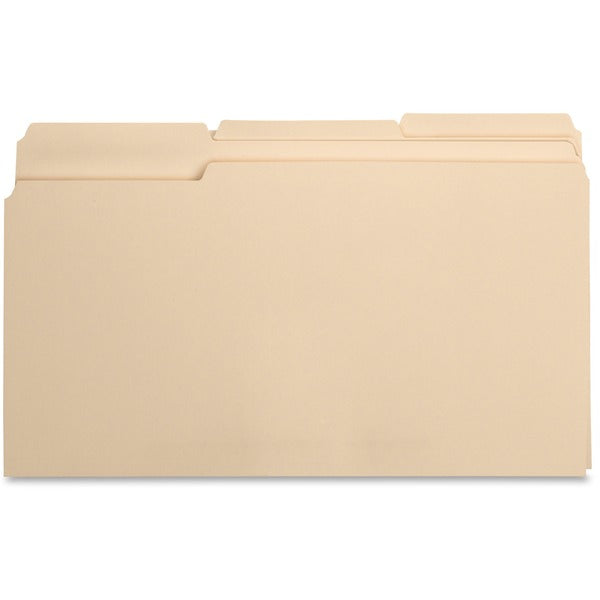 Business Source 1/3 Tab Cut Legal Recycled Top Tab File Folder - 8 1/2" (215.90 mm) x 14" (355.60 mm) - 3/4" (19.05 mm) Expansion - Top Tab Location - Assorted Tab Position - Manila - Manila - 10% Recycled - 100 / Box