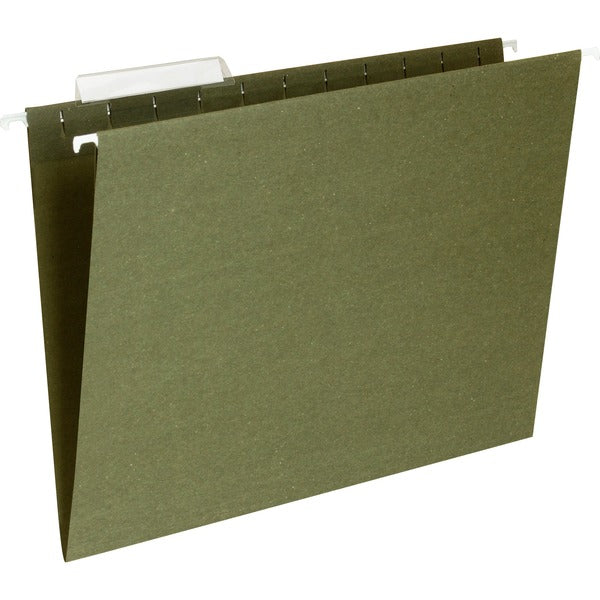 Business Source 1/3 Tab Cut Letter Recycled Hanging Folder - 8 1/2" (215.90 mm) x 11" (279.40 mm) - 11 pt. (3.87 mm) - Standard Green - Acid-free - 100% Recycled - 25 / Box